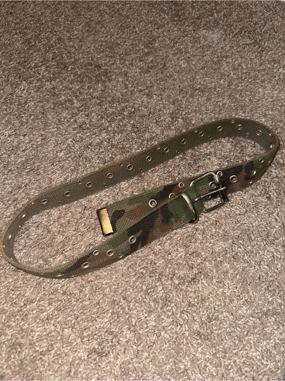 Green Camouflage Canvas Webbing Belt with Grommets Y2K Vintage